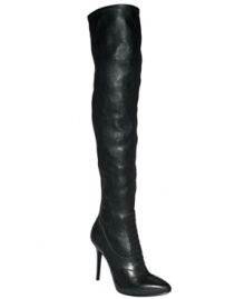 Killer legs. Rev up any look with the sleek silhouette of the Flower over the knee dress boots from GUESS by Marciano.