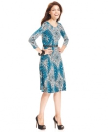 Ellen Tracy's swingy frock makes an impression with a bold, paisley-inspired print and flattering silhouette. The removable belt adds a touch of dressiness, too!