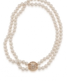 The epitome of elegance: Whether you wear it every day for work or save it for a special occasion, Carolee's double-strand pearl necklace is a timeless, elegant piece you'll cherish. Crafted with glass pearls and crystals (on the decorative closure) in gold tone mixed metal. Approximate length: 18 inches. The epitome of elegance: Whether you wear it every day for work or save it for a special occasion, Carolee's double-strand pearl necklace is a timeless, elegant piece you'll cherish. Crafted with glass pearls and crystals (on the decorative closure) in gold tone mixed metal. Approximate length: 18 inches.