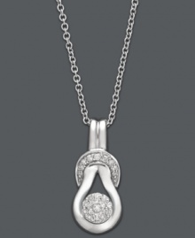 The gift to last a lifetime. Symbolic for love and strength, Everlon's knotted pendant features a smooth sterling silver setting that cradles sparkling, round-cut diamonds (1/5 ct. t.w.). Approximate length: 18 inches. Approximate drop: 1/2 inch. The gift to last a lifetime. Symbolic for love and strength, Everlon's knotted pendant features a smooth sterling silver setting that cradles sparkling, round-cut diamonds (1/5 ct. t.w.). Approximate length: 18 inches. Approximate drop: 1/2 inch.