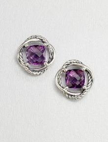 A stunning, faceted center stone surrounded by an iconic, sterling silver cable ring. AmethystSterling silverSize, about .27Post backImported A stunning, faceted center stone surrounded by an iconic, sterling silver cable ring. AmethystSterling silverSize, about .27Post backImported