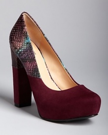These boho, '70s-style Belle SIGERSON MORRISON platform pumps will shake up your wardrobe, in soft suede combined with snake-embossed leather.