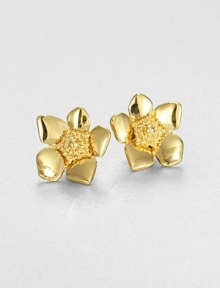 From the Bloomspot Collection. Golden flowers with polished petals and textured centers couldn't be prettier or more feminine.GoldtoneDiameter, about 1Post backImported From the Bloomspot Collection. Golden flowers with polished petals and textured centers couldn't be prettier or more feminine.GoldtoneDiameter, about 1Post backImported