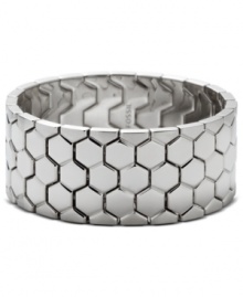 Six-sided sophistication. Fossil's steel bracelet features a hexagonal design for smart style. Stretches to fit wrist. Crafted in polished and brushed stainless steel. Approximate diameter: 2-1/4 inches. Six-sided sophistication. Fossil's steel bracelet features a hexagonal design for smart style. Stretches to fit wrist. Crafted in polished and brushed stainless steel. Approximate diameter: 2-1/4 inches.