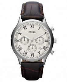 A vintage-inspired chronograph watch in black and silver from Fossil's Ansel collection.