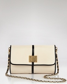Bold color is set to remain one of the season's key trends, so set off the style with this convertible leather clutch from Badgley Mischka. A contrast stripe and chain strap add just the right amount of versatility to this chic style. Bold color is set to remain one of the season's key trends, so set off the style with this convertible leather clutch from Badgley Mischka. A contrast stripe and chain strap add just the right amount of versatility to this chic style.
