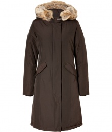 Stylish and sporty with an ultra soft coyote fur trimmed hood, Woolrichs Arctic down parka is a must for cool weather looks - Hood with coyote fur trim, long sleeves, fitted ribbed knit cuffs, hidden two-way front zip, button placket with snaps at hemline, buttoned front flap pockets - Contemporary fit, slight A-line silhouette - A versatile, classic coat perfect for both city streets and country slopes Stylish and sporty with an ultra soft coyote fur trimmed hood, Woolrichs Arctic down parka is a must for cool weather looks - Hood with coyote fur trim, long sleeves, fitted ribbed knit cuffs, hidden two-way front zip, button placket with snaps at hemline, buttoned front flap pockets - Contemporary fit, slight A-line silhouette - A versatile, classic coat perfect for both city streets and country slopes