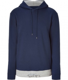 Stylish pullover in fine, pure dark blue cotton - Soft yet ultra-durable material - Classic, slim cut hoodie style with long sleeves - Drawstring and contrast trim at hem - Sporty and cool, ideal for everyday leisure - Pair with jeans, chinos, shorts or track pants