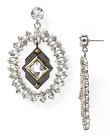 The plot thickens. This pair of Juicy Couture drop earrings adds drama, cast in plated metal with dangling crystal beads.