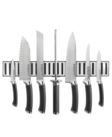 Always on point! Fully-forged Japanese steel resists rust and stain, retaining its strength and incredibly sharp edge for cutting-edge results time after time. With precision balanced handles, each knife fits smoothly into your hand for optimal slicing, dicing and chopping. Limited lifetime warranty. Always on point! Fully-forged Japanese steel resists rust and stain, retaining its strength and incredibly sharp edge for cutting-edge results time after time. With precision balanced handles, each knife fits smoothly into your hand for optimal slicing, dicing and chopping. Limited lifetime warranty.