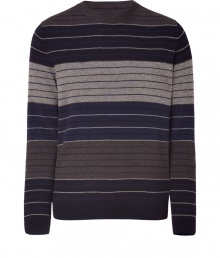 Fine sweater in grey-blue striped wool-camel hair blend - Classic, narrow cut with round neck and long sleeves - Favorite, versatile choice for everyday - Wear with jeans, cords or business pants -- solo or as a layering piece