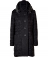 Ultra-luxe anthracite long knit coat with fur collar - Stay warm and look chic in this stylish knit coat - Four-button closure, on-trend high neck, and fur collar - Style with boyfriend jeans, a cashmere pullover, and shearling booties - Wear with a pencil skirt, tailored blouse, and heels for everyday glamour