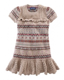 Delicate pointelle accents a pretty Fair Isle-knit dress crafted in a season-spanning short-sleeved silhouette. Delicate pointelle accents a pretty Fair Isle-knit dress crafted in a season-spanning short-sleeved silhouette.