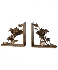 Add to your personal library. Forged and embossed by hand, Zuni bookends are accented with graceful botanicals and finished in a champagne-silver hue. Add to your personal library. Forged and embossed by hand, Zuni bookends are accented with graceful botanicals and finished in a champagne-silver hue.