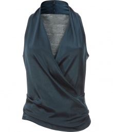 Luxurious top in fine material mix - fashion color petrol - glamorous cache-coeur optic - slim and sexy cut - no sleeves - small stand-up collar and feminine V-neck - elegantly draped and reaped - utmost stylish and noble top - simple yet intricate - a highlight with posh evening pants, pencil skirts