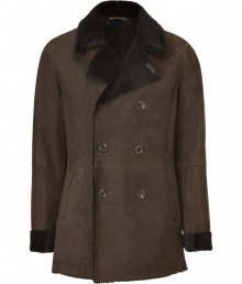 Bring luxe appeal to any look with this ultra-stylish double-breasted shearling coat from Etro - Large spread collar, double-breasted silhouette, front button placket, long sleeves with turned up cuffs, slit pockets at waist slim tailored fit - Pair with jeans and a pullover, a slim suit, or chinos and a henley