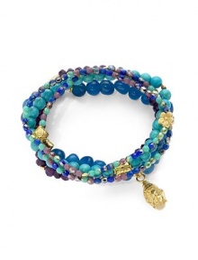 THE LOOKSet of five beaded braceletsBuddha charmChalcedony, amethyst, turquoise and glass stones22k goldplated vermeil sterling silver charm accentsElastic pull-on styleTHE MEASUREMENTWidth, about 2.5ORIGINMade in USA of imported materials THE LOOKSet of five beaded braceletsBuddha charmChalcedony, amethyst, turquoise and glass stones22k goldplated vermeil sterling silver charm accentsElastic pull-on styleTHE MEASUREMENTWidth, about 2.5ORIGINMade in USA of imported materials