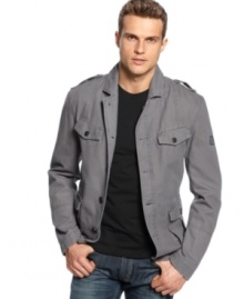 Take the lead in this officer's jacket from DKNY Jeans, with military details for styling. Take the lead in this officer's jacket from DKNY Jeans, with military details for styling.