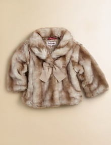 Plush, cozy faux fur topper with grosgrain ribbon bow and front snap closure for your budding fashionista.Fold over collarLong sleevesSnap-front closure with bowModacrylicDry cleanImported Please note: Number of snaps may vary depending on size ordered. 