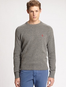 Whether worn alone or layered for weekend wear, this crewneck pullover exudes remarkable craftsmanship, shaped in luxurious lambswool for long-lasting style and comfort with contrast logo embroidery chest detail.CrewneckRibbed knit collar, cuffs and hemLambswoolDry cleanImportedThis style runs true to size. We recommend ordering your usual size for a standard fit. 