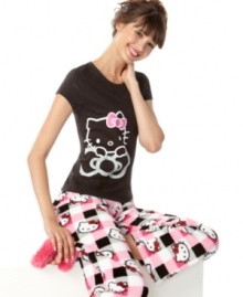 Cute as a kitten. This stretchy sleep t-shirt by Hello Kitty features a large graphic and allover burnout pattern in the shape of her signature bows. Cute as a kitten. This stretchy sleep t-shirt by Hello Kitty features a large graphic and allover burnout pattern in the shape of her signature bows.