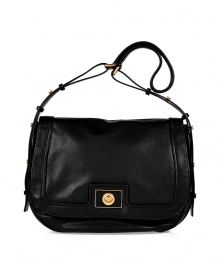Detailed with a logo-engraved turnlock closure, Marc by Marc Jacobs black leather messenger bag lends just the right dose of ladylike to your look - Flap with turnlock closure, belted shoulder strap, inside zippered back wall pocket, 2 front wall slot pockets - Sling across for work, school, or weekend shopping trips Detailed with a logo-engraved turnlock closure, Marc by Marc Jacobs black leather messenger bag lends just the right dose of ladylike to your look - Flap with turnlock closure, belted shoulder strap, inside zippered back wall pocket, 2 front wall slot pockets - Sling across for work, school, or weekend shopping trips