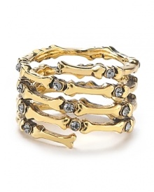 House of Harlow 1960 interprets Gothic motifs in this plated bone ring, accented by a black crystal stone. House of Harlow 1960 interprets Gothic motifs in this plated bone ring, accented by a black crystal stone.