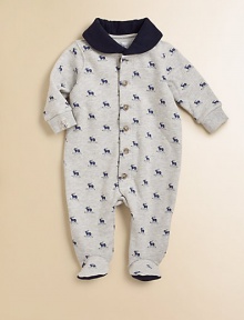 An essential footed coverall is rendered in soft fleece with a cozy club collar and a heritage-inspired caribou print for extra warmth and style.Club collarLong sleevesButton-frontBottom snapsCottonMachine washImported Please note: Number of buttons/snaps may vary depending on size ordered. An essential footed coverall is rendered in soft fleece with a cozy club collar and a heritage-inspired caribou print for extra warmth and style.Club collarLong sleevesButton-frontBottom snapsCottonMachine washImported Please note: Number of buttons/snaps may vary depending on size ordered.