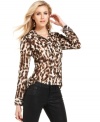 Leopard-print ups the fierce factor on this otherwise polished GUESS blouse -- perfect for adding a pop of pattern to your look!