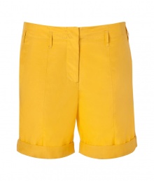 Chic golden sun silk and cotton blend shorts - Bring vibrant style to your daytime ensemble with these versatile shorts - Belt loops, mid-length, rolled hem - Pair with a long sleeve henley, a cardigan, and platform sandals