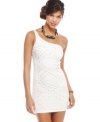 Balmy weather calls for the perfect little white dress and this one-shoulder style from XOXO delivers! Sprinkled in metallic studs and flaunting a super snug fit, it's a dress that makes an entrance at any party!