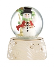 Lenox presents a very collectible snowglobe featuring a charming snowman dressed in festive winter gear. Useful as a paperweight or a holiday keepsake, it makes a great gift. Lenox presents a very collectible snowglobe featuring a charming snowman dressed in festive winter gear. Useful as a paperweight or a holiday keepsake, it makes a great gift.