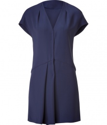 A chic and easy choice with endless wearing possibilities, Cacharels soft smoke blue shift guarantees a sleek modern edge to your outfit - V-neckline, short dolman sleeves, hidden snapped front, pleated skirt - Easy straight silhouette - Team with leather accessories and flawless flats A chic and easy choice with endless wearing possibilities, Cacharels soft smoke blue shift guarantees a sleek modern edge to your outfit - V-neckline, short dolman sleeves, hidden snapped front, pleated skirt - Easy straight silhouette - Team with leather accessories and flawless flats