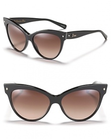 Ultra chic cat eye sunglasses with faceted gold bead detail at temples, the purr-fect accessory this season. Ultra chic cat eye sunglasses with faceted gold bead detail at temples, the purr-fect accessory this season.