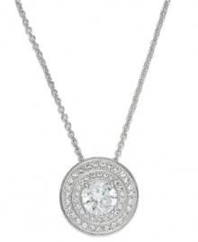 Circular chic. This pendant necklace from Eliot Danori is crafted from rhodium-plated brass. Crystals and cubic zirconias (1 ct. t.w.) provide a lustrous touch. Approximate length: 16 inches + 2-inch extender.