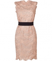 Inject ultra-feminine charm into your party-perfect look with this luxe lace frock from Emilio Pucci - Round neck, sleeveless, banded waist, sheer lace overlay, solid underlay, fitted silhouette, concealed side zip closure - Pair with a slim trench, platform pumps, and a classic clutch