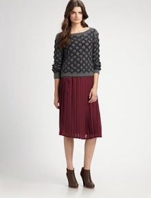 Crisp knife-pleats shape this gauzy, mid-length silhouette.Elastic waistband Pull-on style About 30 long Polyester Dry clean Made in USA of imported fabric Crisp knife-pleats shape this gauzy, mid-length silhouette.Elastic waistband Pull-on style About 30 long Polyester Dry clean Made in USA of imported fabric