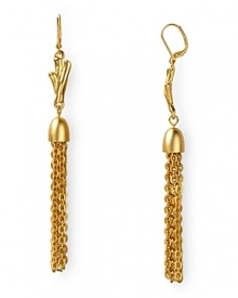 Trim your look in fabulous fashion with this pair of gold-tone earrings from T Tahari, boasting delicate chain-link fringe. Trim your look in fabulous fashion with this pair of gold-tone earrings from T Tahari, boasting delicate chain-link fringe.