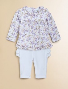 A whimsical floral print lends cute, sweet style to a girlie cotton tunic, paired perfectly with ruffled pants.Ruffled crewneckLong sleevesBack buttonsElastic waistband Pleated yokeRuffled hemElastic waistbandCottonMachine washImported Please note: Number of buttons/snaps may vary depending on size ordered A whimsical floral print lends cute, sweet style to a girlie cotton tunic, paired perfectly with ruffled pants.Ruffled crewneckLong sleevesBack buttonsElastic waistband Pleated yokeRuffled hemElastic waistbandCottonMachine washImported Please note: Number of buttons/snaps may vary depending on size ordered