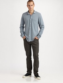 A laid-back look perfect for any occasion in superior jersey cotton with reverse seam detail.ButtonfrontCottonDry cleanImported A laid-back look perfect for any occasion in superior jersey cotton with reverse seam detail.ButtonfrontCottonDry cleanImported