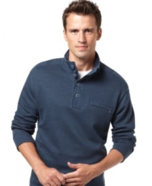 Layer on the casual polish with Izod's buttoned cotton sweater, a cool alternative to quarter-zip styles. (Clearance) Layer on the casual polish with Izod's buttoned cotton sweater, a cool alternative to quarter-zip styles. (Clearance)