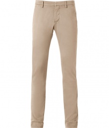 Stylish pants in camel stretch cotton - Casual, trendy chino cut - With slim, straight legs, waistband, belt loops and side pockets - A typical look for leisure, combine with sneakers, boots, a shirt, knit shirt, leather jacket, parka - Really comfortable, a genius alternative to jeans or corduroys