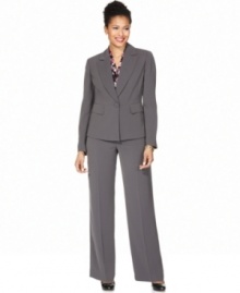 A brightly printed top pulls this petite suit ensemble together. Wear this Kasper look with or without the jacket or repurpose the top with another pair of pants! A brightly printed top pulls this petite suit ensemble together. Wear this Kasper look with or without the jacket or repurpose the top with another pair of pants!