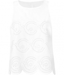 Stylish top in fine, pure white cotton - On-trend, decorative eyelet detail - Slim, sleeveless silhouette tapers at waist - Round neck and gently scalloped hem - Single button closure and key hole at back - Chic and ready for summer, seamlessly transitions from work to weekend - Wear solo or pair with a cardigan and shorts, cropped chinos or a skinny denim Stylish top in fine, pure white cotton - On-trend, decorative eyelet detail - Slim, sleeveless silhouette tapers at waist - Round neck and gently scalloped hem - Single button closure and key hole at back - Chic and ready for summer, seamlessly transitions from work to weekend - Wear solo or pair with a cardigan and shorts, cropped chinos or a skinny denim