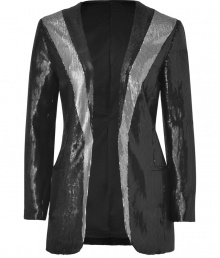 Inject bold style to your cocktail-ready look with this rock n roll-inspired sequin blazer from Faith Connexion - Open silhouette, long sleeves, welt pockets, fitted, all-over two-tone sequin embellishment - Style with sleek trousers or a sexy pencil skirt and heels