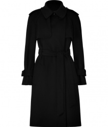 This sleek and sophisticated wool-blend coat from Paule Ka will upgrade your cold weather staples - Spread collar, epaulets, long sleeves with belted cuffs, concealed front button placket, flap detailed front yoke, self-tie waist belt, back yoke with storm flap - Wear with a slinky cocktail sheath and heels or skinny jeans and a pullover