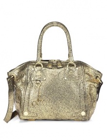 Foiled leather bag with a warm glow, a rich pebble texture, and the roomy shape of a classic satchel.Double top handles, 6 drop Detachable shoulder strap, 17 drop Top zip closure Protective metal feet One inside zip pocket Two inside open pockets Silky signature lining 12½W X 12H X 4¾D Imported Foiled leather bag with a warm glow, a rich pebble texture, and the roomy shape of a classic satchel.Double top handles, 6 drop Detachable shoulder strap, 17 drop Top zip closure Protective metal feet One inside zip pocket Two inside open pockets Silky signature lining 12½W X 12H X 4¾D Imported