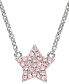 Wish upon a star. CRISLU's children's necklace is embellished with shimmering pink cubic zirconias (1/8 ct. t.w.) and set in platinum over sterling silver. Approximate length: 13 inches + 1-1/2 inches. Approximate drop: 1/2 inch. Wish upon a star. CRISLU's children's necklace is embellished with shimmering pink cubic zirconias (1/8 ct. t.w.) and set in platinum over sterling silver. Approximate length: 13 inches + 1-1/2 inches. Approximate drop: 1/2 inch.