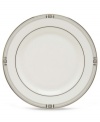 An art deco inspired design, platinum trim and metallic dots lend the Westerly Platinum bread and butter plate sophisticated polish. This versatile collection perfectly coordinates with a variety of stemware and table linens. Qualifies for Rebate
