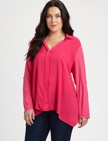 Offering you breezy style, a soft cotton-modal blouse with a classic patch pocket and a relaxed-yet-feminine fit.Collar neckLong sleevesPatch pocketHi-lo hemAbout 26 from shoulder to hemCotton/modalMachine washMade in USA